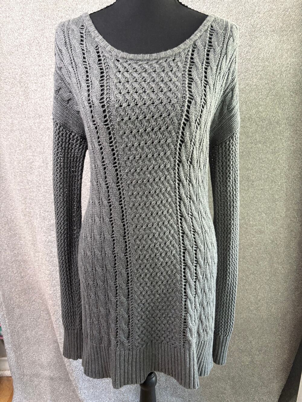Mossimo Gray Cable Knit Openwork Sweater Dress Large